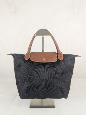 Longchamp Le Pliage Nylon Leather Tote Hand Bag Black – Pre-Owned– Authentic